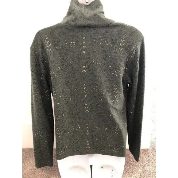 NWT Green & Gold Print Donna Jessica Sweater Turtle Neck   DJ22 - Picture 3 of 4